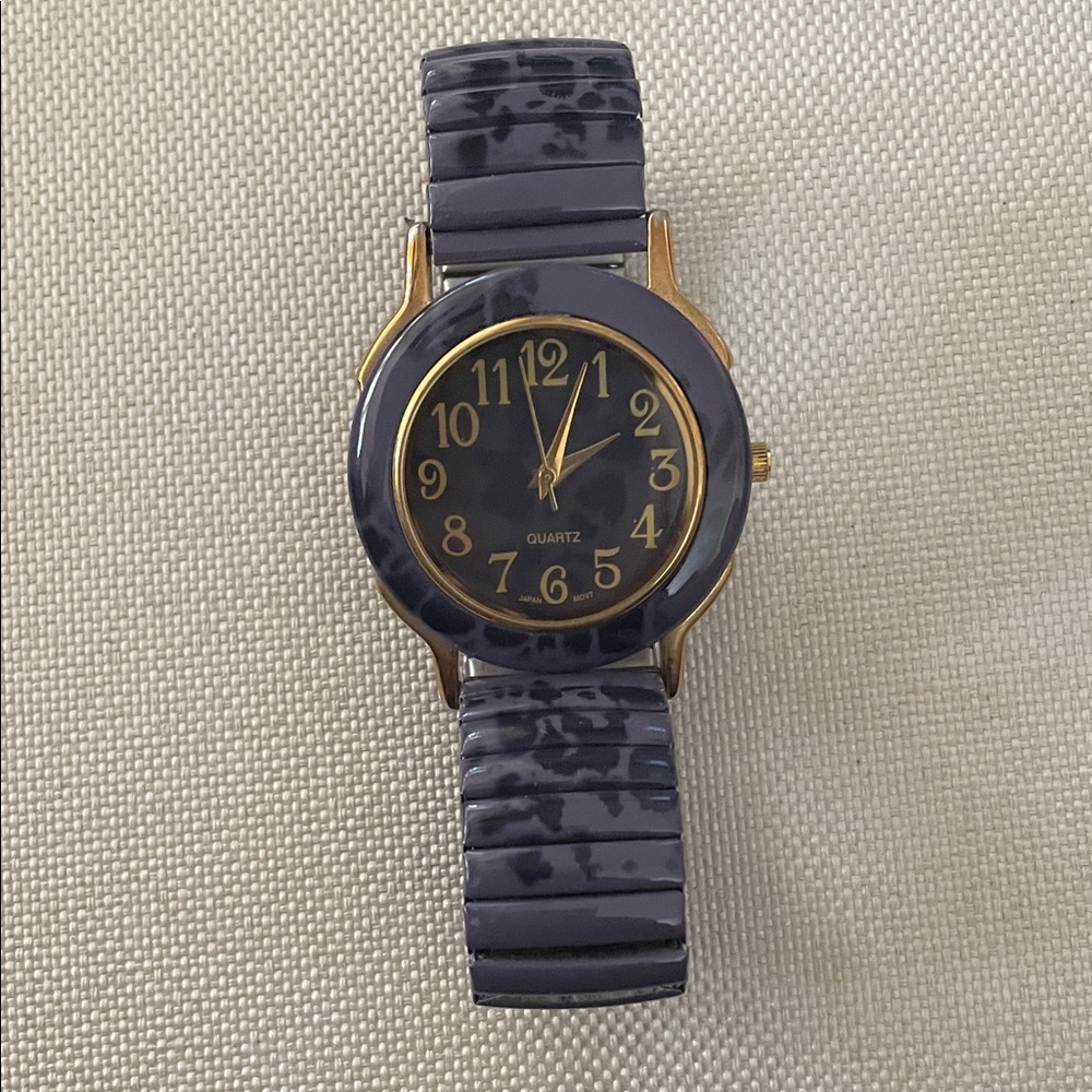 Quartz Purple, Black and Gold Watch